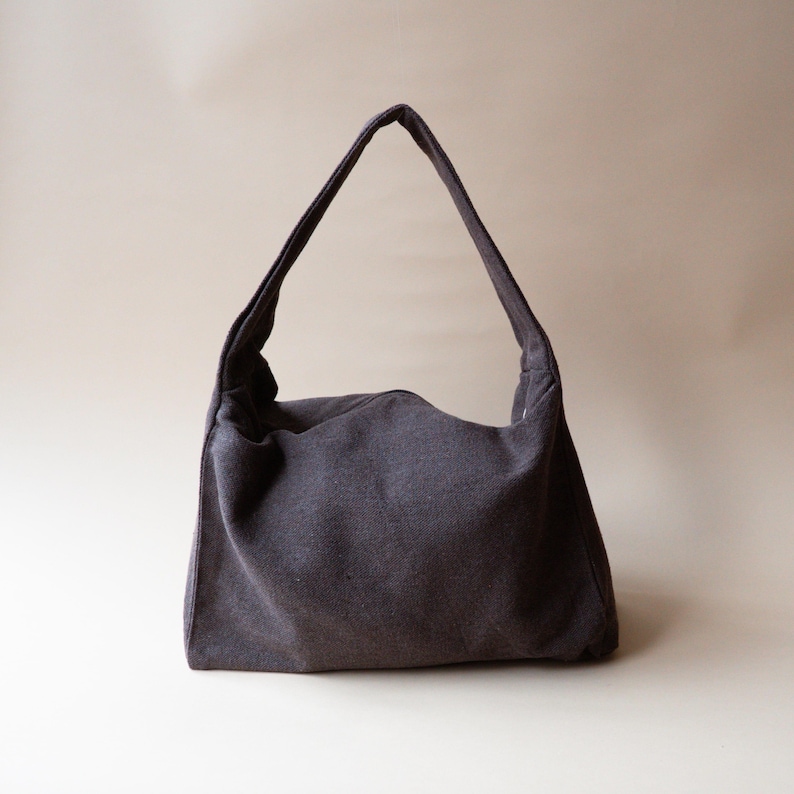 Cotton Canvas Slouchy Shoulder Bag, Brown colour, Handmade image 1