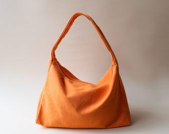 Cotton Canvas Slouchy Shoulder Bag, Mango colour, Handmade