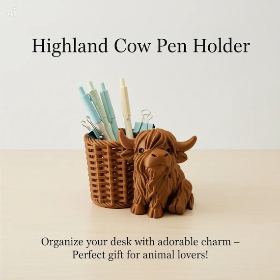 Highland Cow Pen Holder | Desk Organizer | Farmhouse Office Decor | Cow Lover Gift