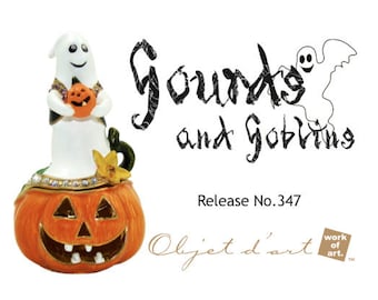 Gourds and Goblins, Pumpkin n Ghost Collectable Vintage Jewelry Orange Trinket Pumpkin Box