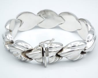Vintage Sterling Silver Puffy Heart Link Bracelet, 1980s 925