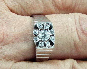 Dazzling Look Mans Sun Burst 925 Sterling Band Ring Size 13.5  Flashy Swag Star Faced 925 CZ  with Smooth Lined design