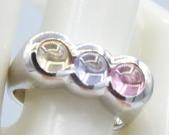 Bague Ancienne En Argent 925 Avec 3 Pierres Pastel - Taille 61 - Occasion