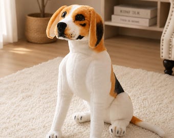 Realistic Beagle Plush Dog, Stuffed Puppy Toy, Soft Animal Plush, Beagle Lover Gift, Kids Room Decor, Birthday Gift