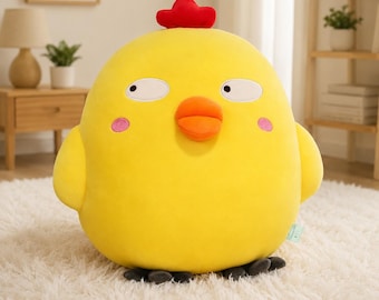 Kawaii Yellow Chick Plush Pillow, Cute Chicken Stuffed Animal, Soft Round Plushie Cushion, Cozy Room Decor Gift, Cute Plush Toy for Kids