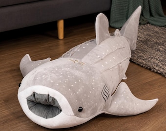 Whale Shark Plush Pillow, Giant Shark Stuffed Animal, Soft Sea Creature Plush Toy, Cute Ocean Nursery Decor, Shark Body Pillow Gift