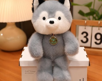 Cute Husky Plush Toy, Kawaii Wolf Stuffed Animal, Soft Fluffy Puppy Doll, Nordic Room Decor, Kids Gift, Cozy Desk Companion, Plushie