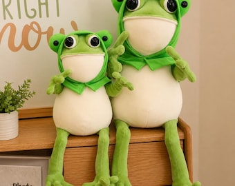 Cute Frog Plush Toy, Kawaii Frog Stuffed Animal, Soft Green Frog Plushie, Anime Frog Doll, Long Leg Frog Pillow, Gift for Frog Lovers