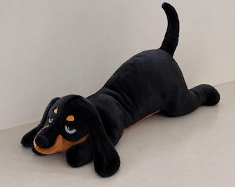 Black Plush Dog Pillow, Giant Stuffed Puppy Toy, Soft Animal Cushion, Kids Gift, Hugging Plush, 60, 80, 100cm