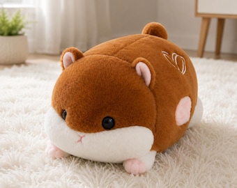Cute Hamster Plush Pillow, Kawaii Stuffed Animal Cushion, Soft Hamster Plushie Toy, Large Plush Pillow Gift for Kids, Cozy Room Decor