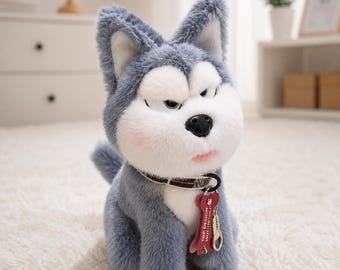 Cute Husky Plush Toy 25cm 35cm, Funny Wolf Stuffed Animal, Kawaii Puppy Plushie, Soft Husky Dog Doll, Cute Room Decor Gift for Kids
