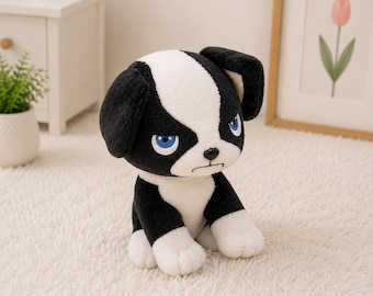 Cute Boston Terrier Plush Toy, Kawaii Dog Stuffed Animal, Black White Puppy Plushie, Soft Cartoon Dog Doll, Pet Lover Gift for Kids