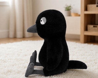 Black Penguin Plush Toy 22cm, Cute Soft Stuffed Animal, Kawaii Gothic Room Decor, Minimalist Plushie Gift for Kids & Collectors