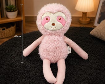 Pink Sloth Plush Toy, Kawaii Stuffed Animal, Soft Cuddly Sloth Doll, Cute Nursery Decor, Baby Shower Gift, Plushie for Kids, 48cm Toy