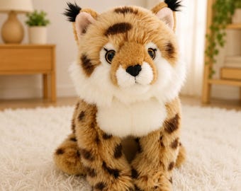 Realistic Lynx Plush Toy, Cute Wild Cat Stuffed Animal, Soft Forest Animal Plushie, Kawaii Bobcat Plush Gift, Cozy Woodland Room Decor