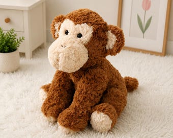 Cute Plush Monkey Toy, Stuffed Monkey Animal, Soft Teddy Monkey Doll, Brown Monkey Plushie, Baby Shower Gift, Kids Room Decor, Cuddly Toy