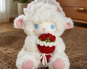 Kawaii Lamb Plush Toy 22cm, Cute Sheep Stuffed Animal, Soft Plush Doll Gift, Cottagecore Room Decor, Handmade Style Plushie