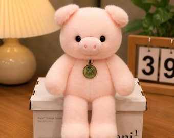 Pink Pig Plush Toy, Cute Kawaii Stuffed Animal, Soft Pig Doll Gift, Plushie Room Decor, Kids Nursery Toy, Cozy Aesthetic Plush