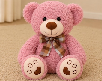 Pink Teddy Bear Plush Toy, Cute Stuffed Animal Gift, Soft Cuddly Teddy Bear, Nursery Decor, Kids Birthday Gift, Valentine Teddy, 35 50 60cm