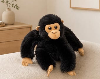 Black Monkey Plush Toy, Stuffed Chimpanzee Doll, Soft Animal Plushie, Cute Jungle Nursery Decor, Kids Gift