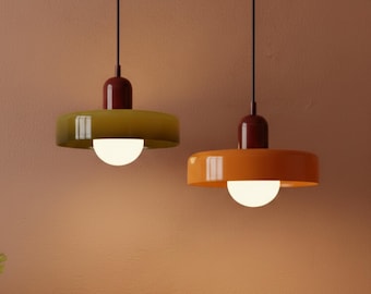 Lampada a sospensione moderna in vetro – Plafoniera retrò nordica a disco colorato per soggiorno e camera da letto