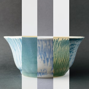 Bol de gres de 887 ml (30 oz) hecho a mano / Texturas de líneas azules