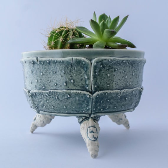 A hand-sculpted ceramic bowl where a blue crab's claws and shell form the rim — functional vessel meets cabinet-of-curiosities creature.