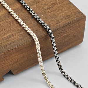 Colar com corrente tipo caixa em prata de lei 925, corrente quadrada minimalista de 2 mm para mulheres e homens.
