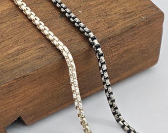 Halskette aus 925er Sterlingsilber mit Kastenkette, 2 mm minimalistische Vierkantkette für Damen und Herren
