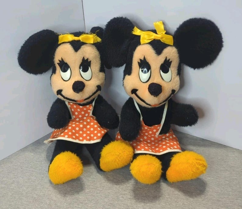 Vintage 1960s Walt Disney Minnie Mouse Plush Dolls (2) Twins image 1