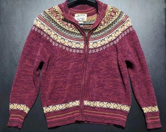 Vintage Heirloom Collectibles Womens M Cardigan Sweater Full Zip Fair Isle 90s