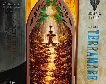 Elven Fountain LED Light,Book Nook Shelf Insert, Fantasy Bookshelf Decor for Book Lovers Gift, Romantasy Reading Nook, Magical Forest ACOTAR