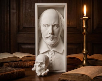 Shakespeare Book Nook STL | Hamlet Skull 3D Print File | Gothic Literary Decor | Dark Academia Bookshelf | Printable Bookend File | Bookcase