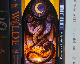 Black Dragon Fantasy LED Light, Book Nook Shelf Insert, Cozy Bookshelf Decor for Book Lovers Gift, Dragon Reading Nook, Stained Glass Style