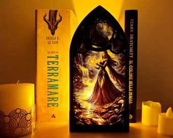 Witch Stained Glass Style LED Light, Gothic Book Nook Shelf Insert, Witchy Bookshelf Decor, Dark Academia Reading Nook, Romantasy Gift