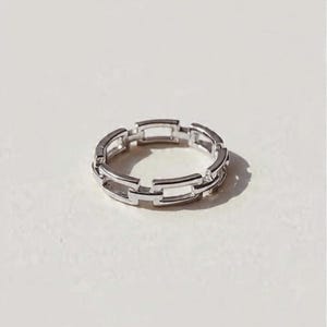 925 Sterling Silver Chain Link Ring, Sterling Silver Dainty Stacking Band
