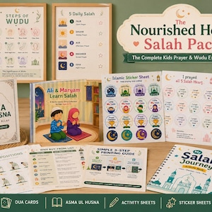 Paquete de oraciones islámicas para niños / Planificador de Salah, póster de Wudu, tarjetas de Dua (descarga digital)