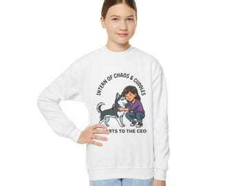 Chaos & Cuddles Reports to the CEO Youth Sweatshirt | Kids Dog Lover Crewneck