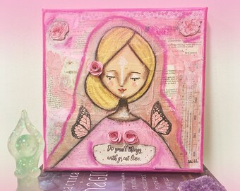 Bright Pink Rose Aura Angel - Thanks Congratulations - Angel Painting – Loving Painting – Cute Painting – Original Painting – Quote Painting