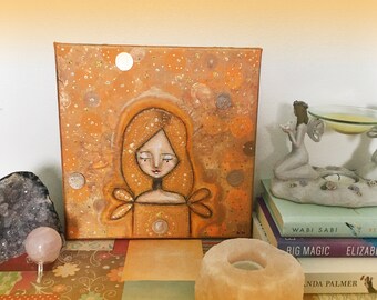 Abundance Angel in Orange - Art - Abundance - Angel - Intention - Goals - Vitality - Good Health - Excitement - Creative - Mixed Media Art