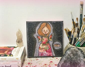 Hope Aura Angel - Angelic Art – Loving Painting – Cute Painting – Original Painting – Whimsy Girl Painting – Quote Painting - Angel Art