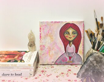 Cherish Aura Angel - Angelic Art – Loving Painting – Cute Painting – Original Painting – Whimsy Girl Painting – Quote Painting – Angel Art