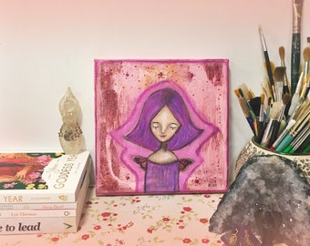 Pink and Purple Aura Angel - Angelic Art – Loving Painting – Cute Painting – Original Painting – Whimsy Girl Painting – Quote- Angels - Life