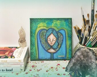 Find Your Loveliness Aura Angel - Angelic Art – Loving Painting – Cute Painting – Original Painting – Whimsy Girl Painting – Quote Painting