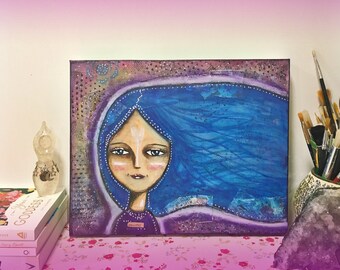 A Hopeful Aura Angel Art - Angel Painting – Loving Painting – Cute Painting – Original Painting – Whimsy Girl Painting – Quote Painting