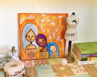 Sacral Chakra Soul Sisters - Angel Painting – Loving Painting – Cute Painting – Original Painting – Whimsy Girl Painting – Quote Painting