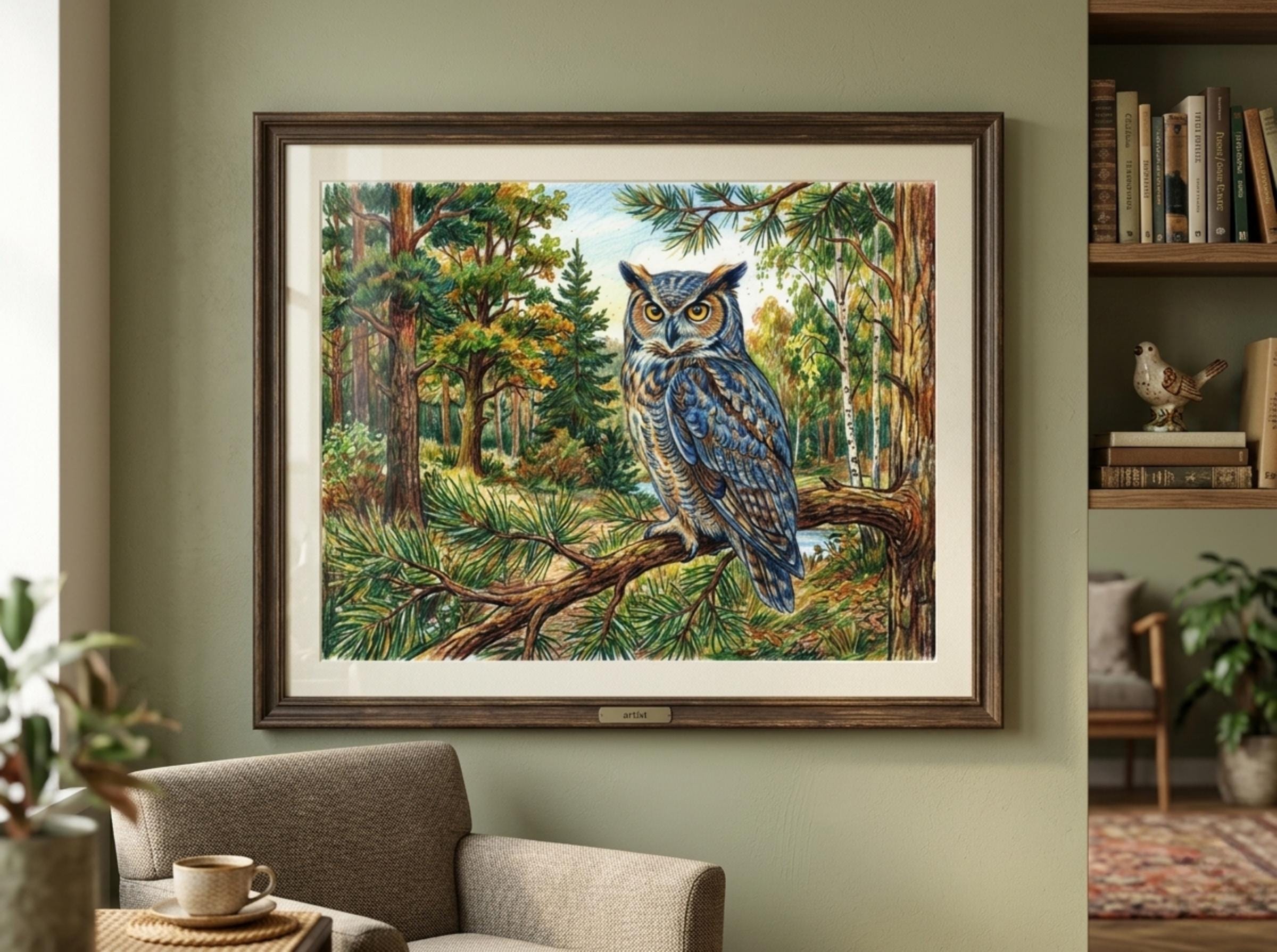The Owls by CrayativeMotif. Colorful wildlife illustrations -- digital download only--