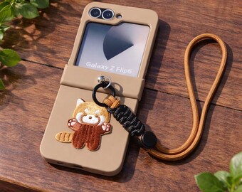 Funda para teléfono Red Panda para Samsung Z Flip, funda antigolpes con cordón.
