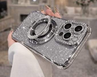 Glitter iPhone Case with Magnetic Stand, MagSafe Compatible Silicone Cover