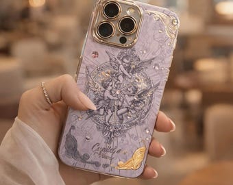 Funda para iPhone con diseño de ángel Cupido y protección de lente con purpurina Aurora
